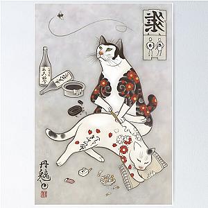 Ukiyo e Tattoo Cat Poster