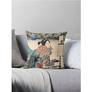 Japanese Vintage Ukiyo-e Lady Mountain Scene - Keisai Eisen Throw Pillow