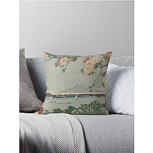 Cherry Blossoms on Spring River Ukiyo-e Japanese Art Throw Pillow