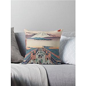 Mount Fuji above Ancient Street Ukiyo-e Japanese Art Throw Pillow