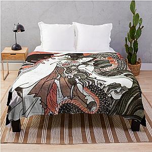 Japanese Edo ukiyo-e woodblock print: Oto Tachibana Hime and the Dragon by Utagawa Kuniyoshi Throw Blanket