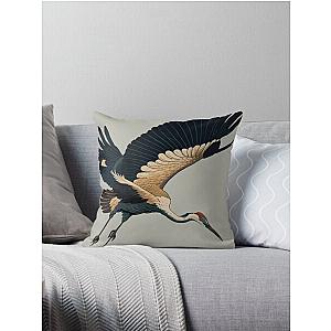 Heavenly Journey: Stunning Crane in Ukiyo-e Style Throw Pillow