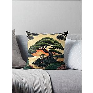 Bonsai Tree Sunset - Japanese Ukiyo-e style Throw Pillow