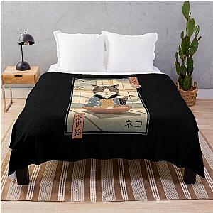 Neko Ramen Ukiyo-e Throw Blanket