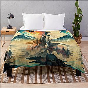 Ukiyo e style Landscape Throw Blanket