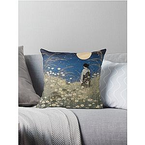 Ukiyo-e Japanese Wood Block Style Moonlight Garden Throw Pillow