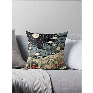 Ukiyo-e Japanese Wood Block Style Moonlight Garden Throw Pillow