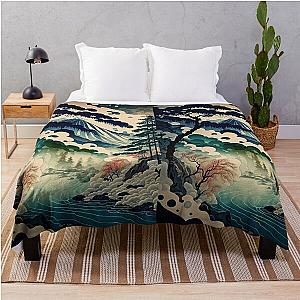 Ukiyo e style Landscape Throw Blanket