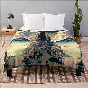 Ukiyo e style Landscape Throw Blanket