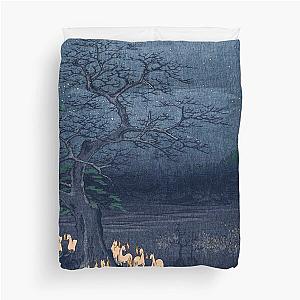 Foxes at Night Shrine Vintage Ukiyo-e Japanese Art Duvet Cover