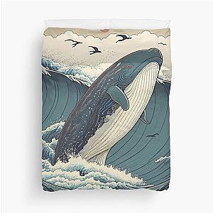 Oceanic Odyssey - A Whale in the Sea Ukiyo-e Duvet Cover