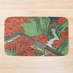 Ukiyo-e print Japanese Temple, Bridge, Mountain Landscape Bath Mat