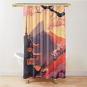 Japanese Mountain at Sunrise - Ukiyo-e style Shower Curtain