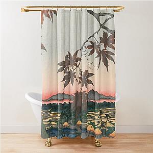 Maple Trees at Autumn Shrine Vintage Ukiyo-e Japanese Art Shower Curtain