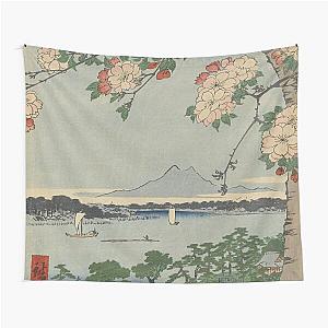 Cherry Blossoms on Spring River Ukiyo-e Japanese Art Tapestry