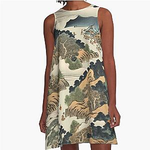 Vintage Asian Mountains in Japanese Ukiyo-e Style A-Line Dress