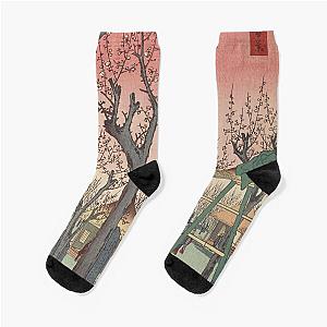 Plum Garden Kamata Ukiyo-e Japanese Art Socks