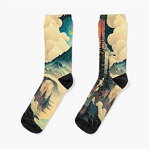 Ukiyo e style Landscape Socks