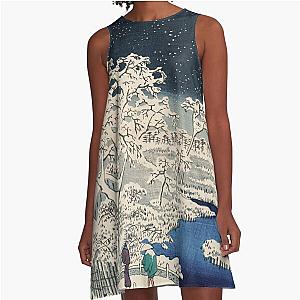 Drum Bridge in Snow Vintage Ukiyo-e Japanese Art A-Line Dress