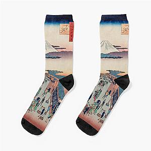 Mount Fuji above Ancient Street Ukiyo-e Japanese Art Socks