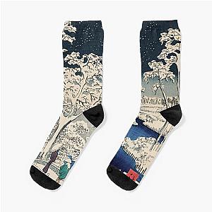 Drum Bridge in Snow Vintage Ukiyo-e Japanese Art Socks