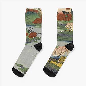 Summer Garden Ukiyo-e Japanese Art Socks