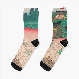 Cherry Blossoms Flower Pavilion Hiroshige Vintage Ukiyo-e Japanese Art Socks