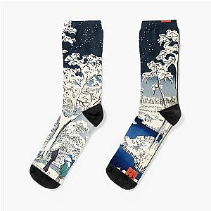 Ukiyo e Utagawa Hiroshige. Bridge at Meguro and Sunset Hill Socks