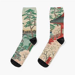 Spring Blossoms and Pond Ukiyo-e Japanese Art Socks