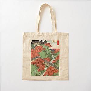 Ukiyo-e print Japanese Temple, Bridge, Mountain Landscape Cotton Tote Bag