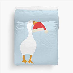 Christmas Goose Steals Santa Hat Duvet Cover