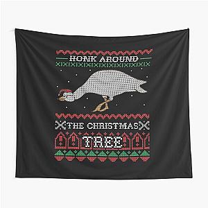 Honking Aorund The Christmas Tree Ugly Christmas Sweater Honk Goose Game Meme Tapestry