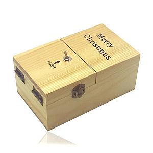 Beige Merry Christmas Wooden Useless Box