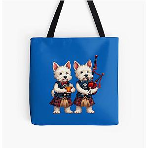 Burns Supper West Highland Terrier Bagpiper and Usher All Over Print Tote Bag