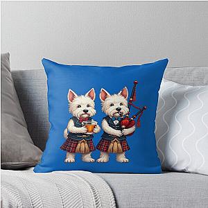 Burns Supper West Highland Terrier Bagpiper Usher Throw Pillow