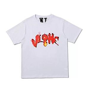 Vlone Shirts - Vlone Halloween Flaming Pumpkin Tee – White VLC2710