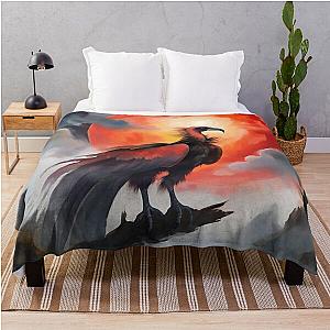 Vulture bird wildlife red sun, clouds and halo ink painting Throw Blanket