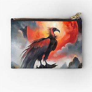 Vulture bird wildlife red sun, clouds and halo ink painting Zipper Pouch