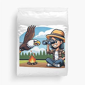 Bird Watcher and a bald eagle Duvet Cover