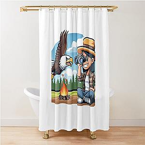 Bird Watcher and a bald eagle Shower Curtain