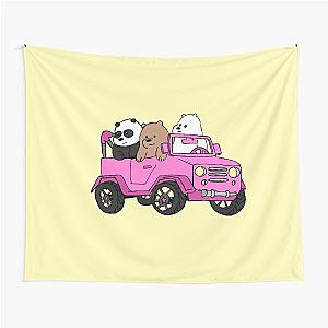 Baby Panda, Baby Grizzly, and Baby Ice Bear in Pink Toy Car - We Bare Bears Tapestry