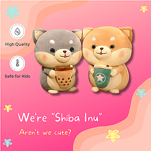 Shiba Inu Holding Milk Tea Plush Toy Soft