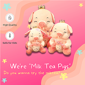 Cute Boba Milk Tea Pig Plushie Stuffed Toys