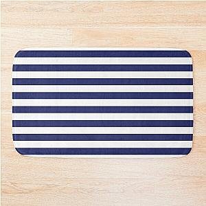 Navy Blue and White Stripes - Wide Horizontal Stripes - Bath Mat