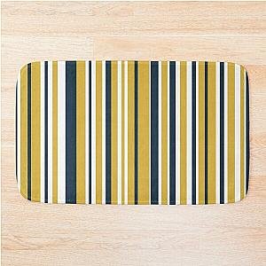 Mustard Yellow Navy Blue White Stripes Minimalist Color Block Pattern Bath Mat