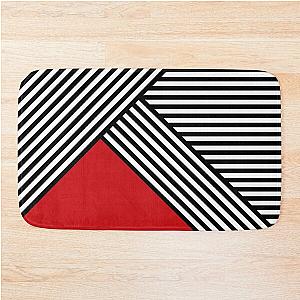 Bath Mat with Black and White Stripes and a Red Triangle