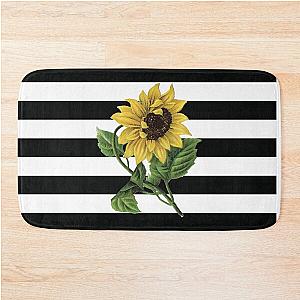 Sunflower on Black Stripe Bath Mat