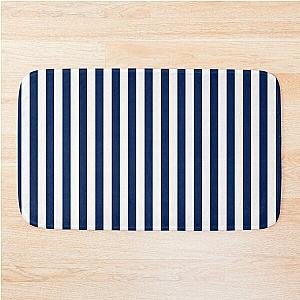 Navy blue stripes simple white bathroom mat