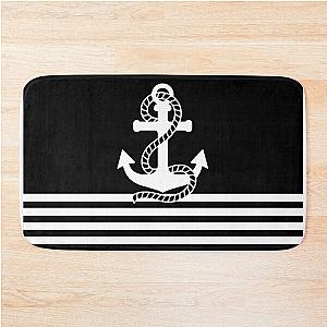 Nautical black and white striped bath mat with anchors