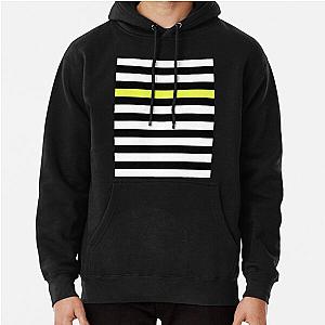 Black and White Striped with One Yellow Stripe Pullover Hoodie